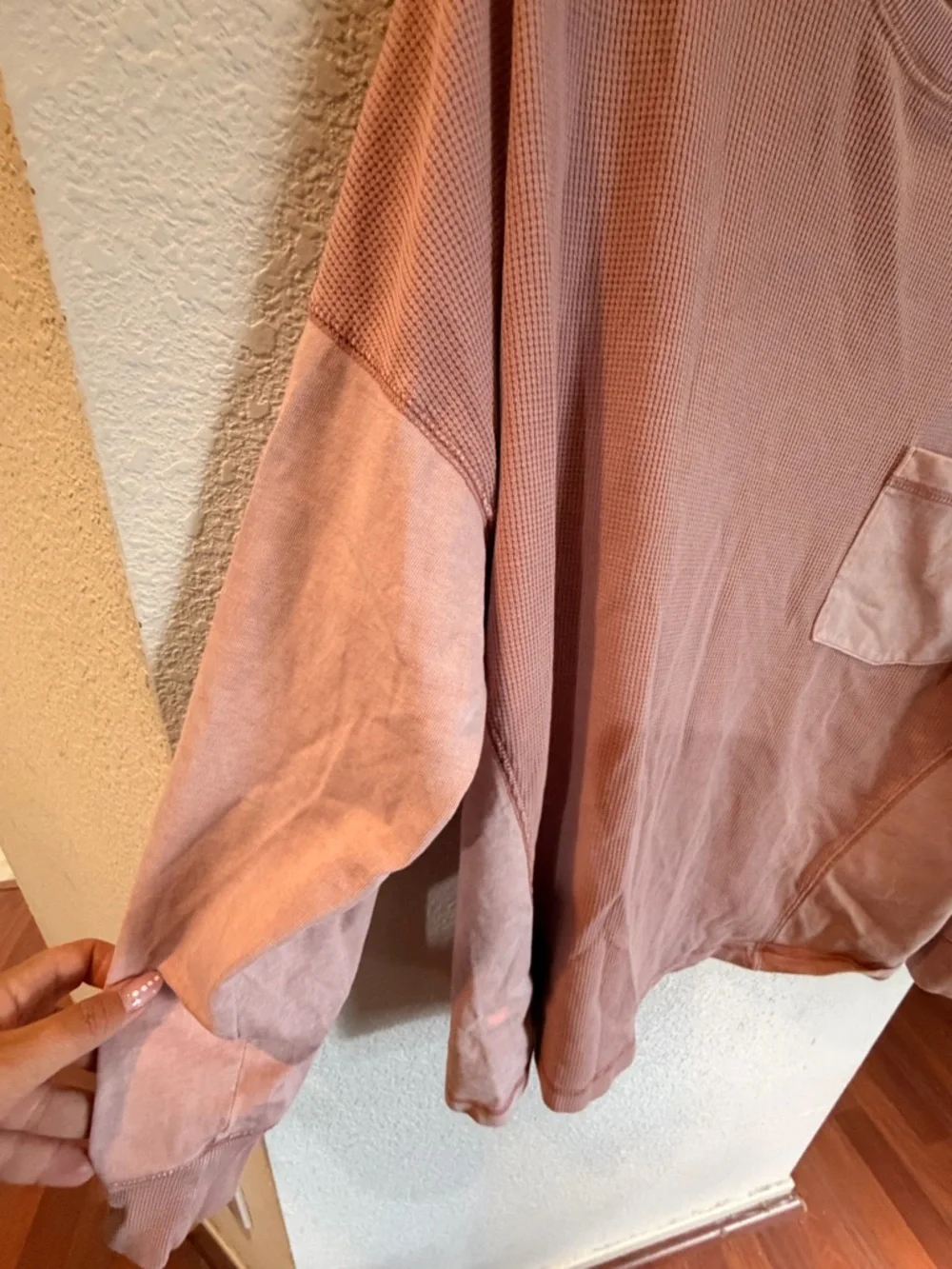 wild fable blush pink waffle-knit long sleeve top with pocket - Picture 3 of 6